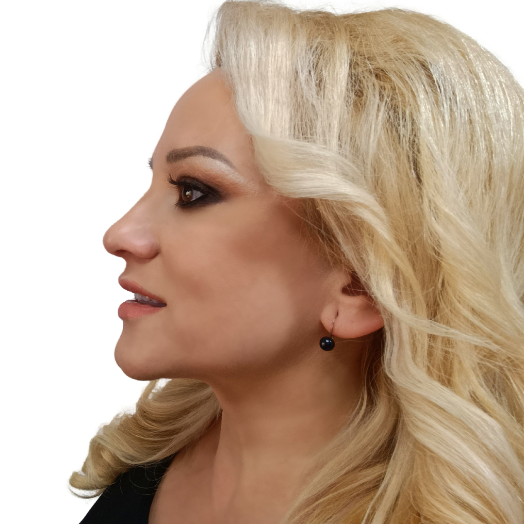 Cercei cu Perle Naturale Gri 8 mm, Tortiță Închisă, Argint 925, Profil Dreapta